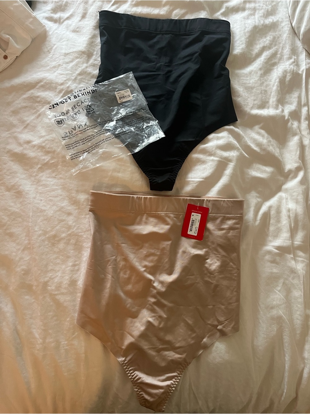 SPANX High-Waist Shaping Thongs in Black & Nude